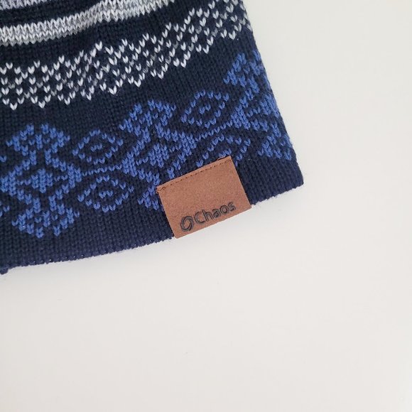 Blue Wool Beanie Toque for Winter, Knit Stripped Warm Christmas Hat - Picture 4 of 4